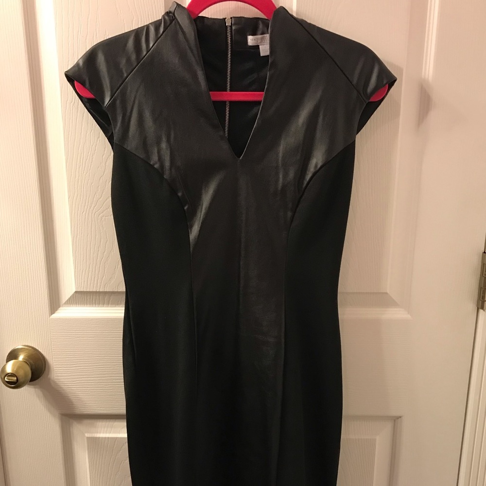 New York & Company Leather detail sheath dress sm